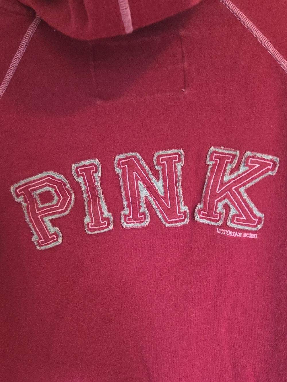 Vintage Victoria's Secret PINK Red Zip Hoodie with Pink And Gray Accents - Picture 3 of 6